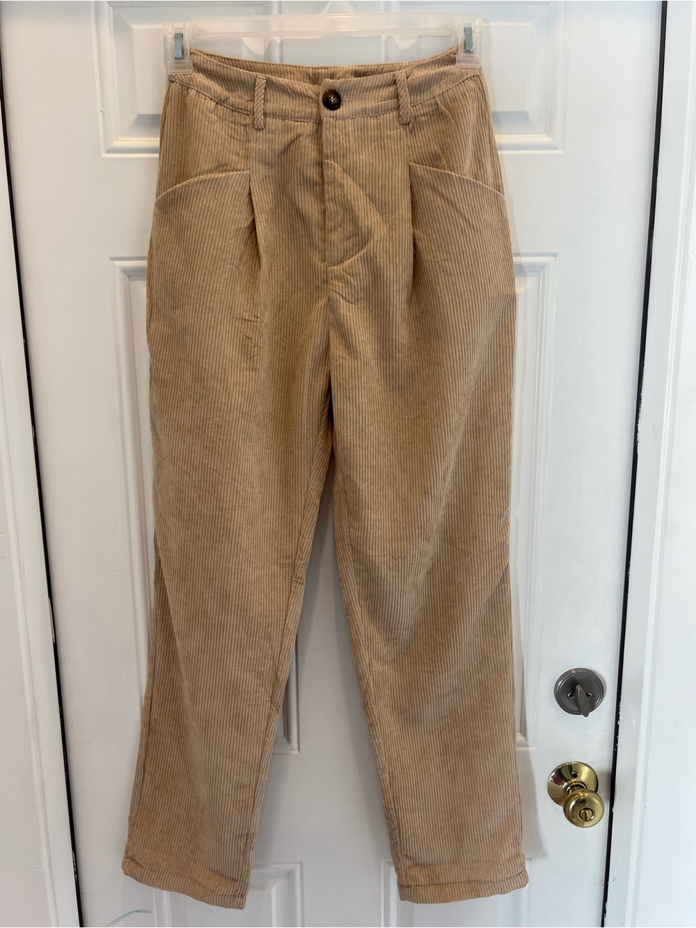SHEIN Women’s Beige Corduroy Pants XS  Relaxed Pockets Hight Rise # 850